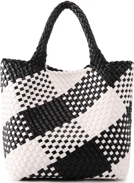 Woven Bag for Women, Vegan Leather Tote Bag Large Summer Beach Travel Handbag and Purse Retro Handmade Shoulder Bag