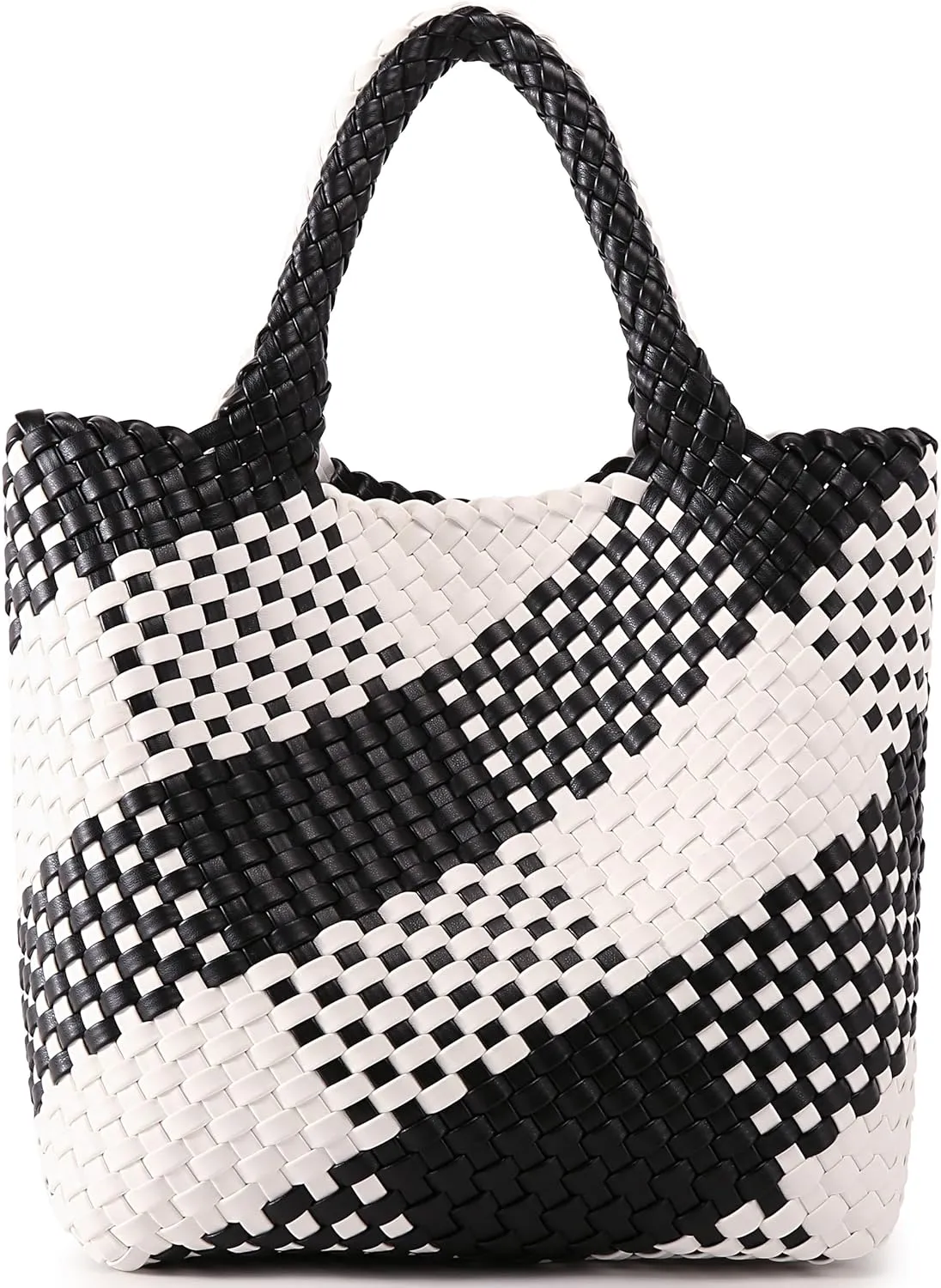 Woven Bag for Women, Vegan Leather Tote Bag Large Summer Beach Travel Handbag and Purse Retro Handmade Shoulder Bag