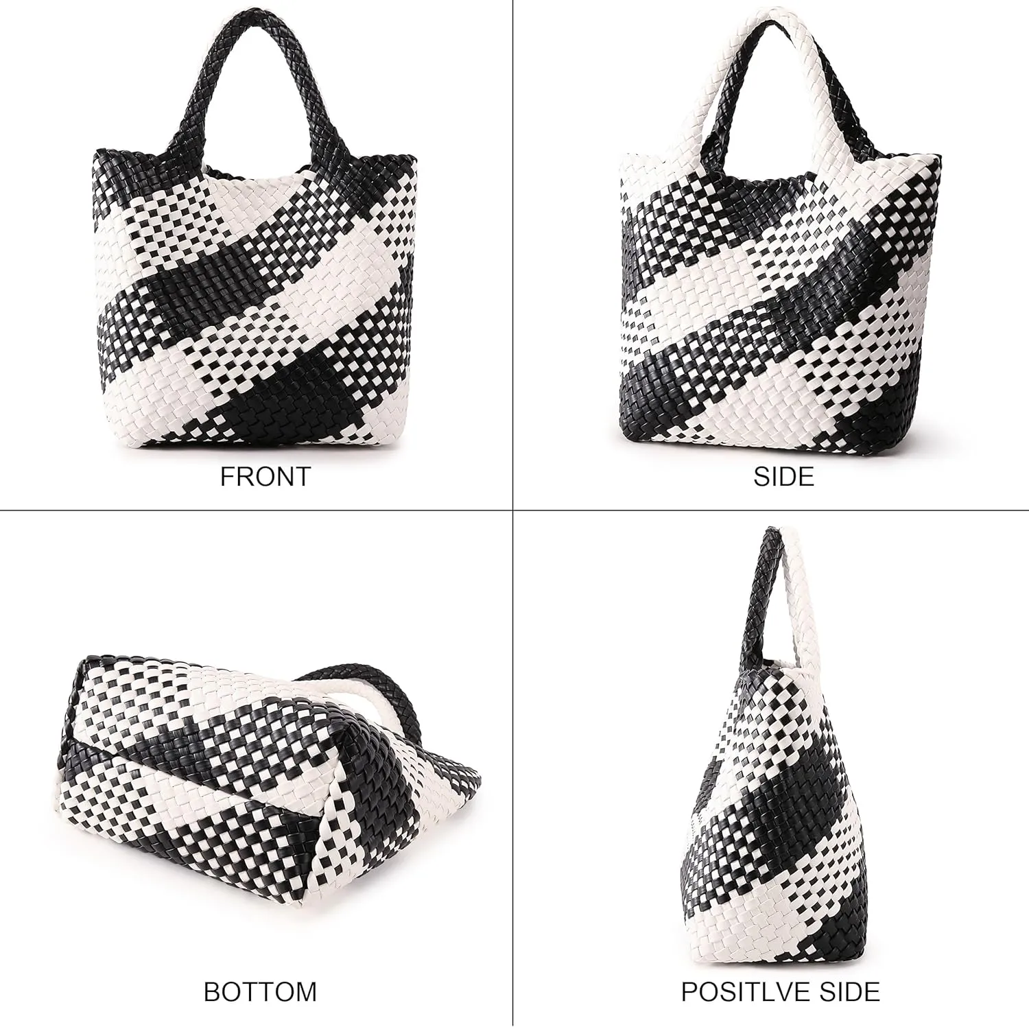 Woven Bag for Women, Vegan Leather Tote Bag Large Summer Beach Travel Handbag and Purse Retro Handmade Shoulder Bag