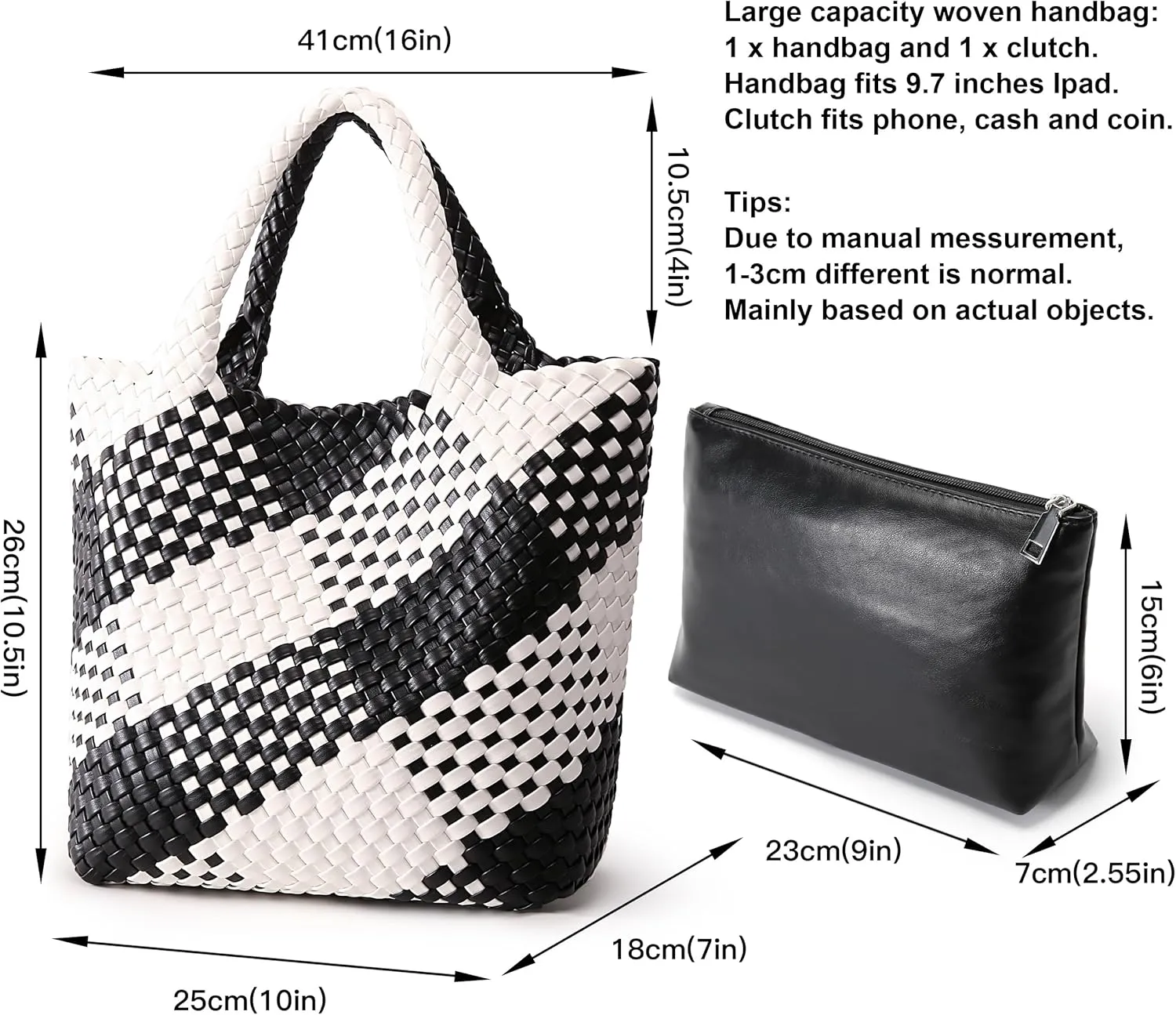 Woven Bag for Women, Vegan Leather Tote Bag Large Summer Beach Travel Handbag and Purse Retro Handmade Shoulder Bag