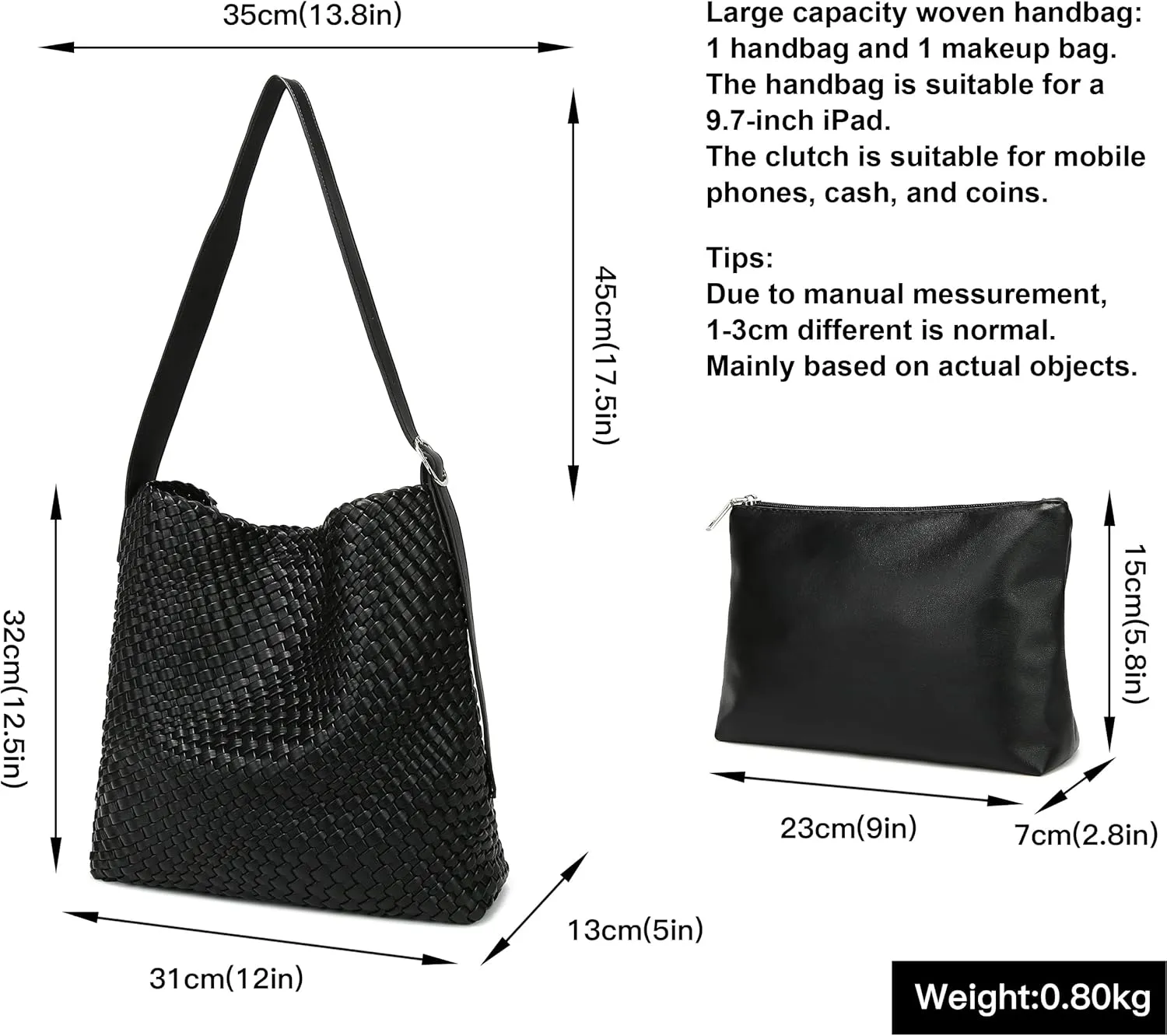 Woven Shoulder Bag for Women, Vegan Leather Tote Bag Large Summer Beach Handmade Satchel Travel Handbag