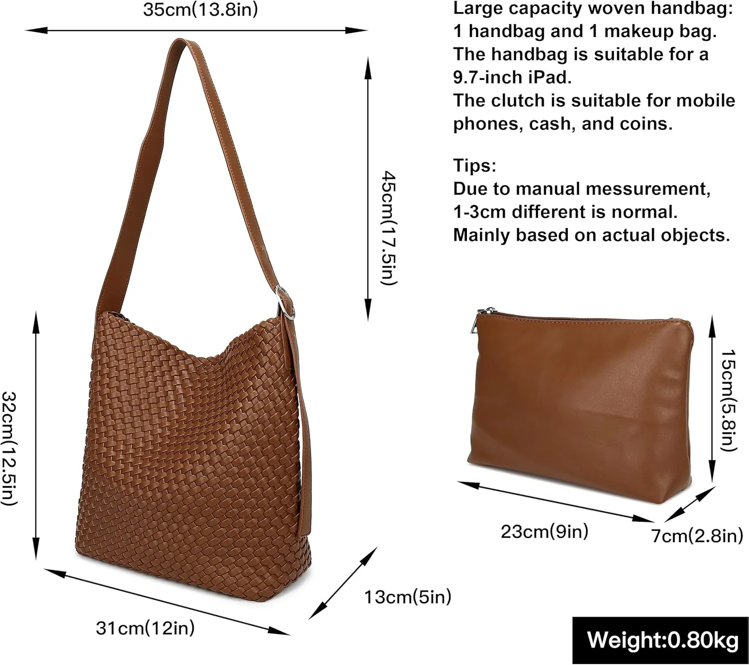 Woven Shoulder Bag for Women, Vegan Leather Tote Bag Large Summer Beach Handmade Satchel Travel Handbag