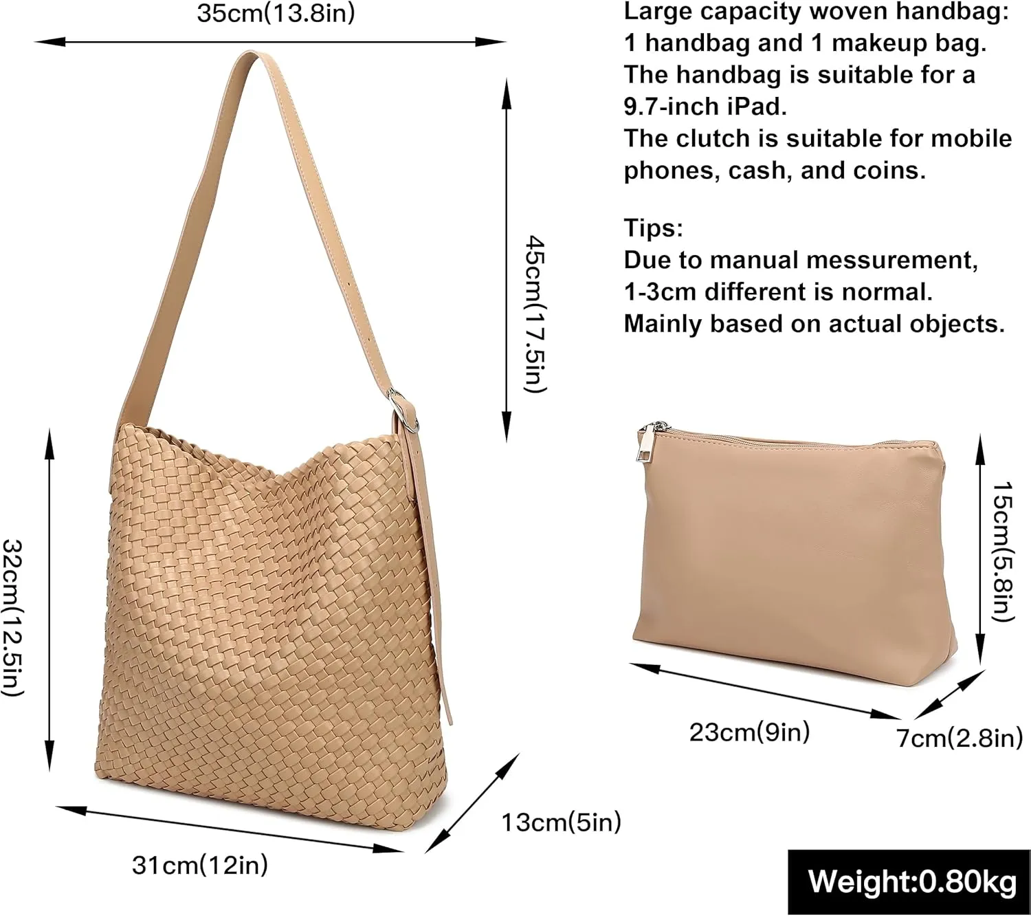 Woven Shoulder Bag for Women, Vegan Leather Tote Bag Large Summer Beach Handmade Satchel Travel Handbag