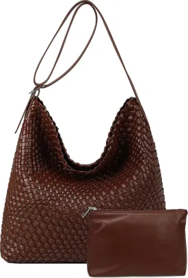 Woven Shoulder Bag for Women, Vegan Leather Tote Bag Large Summer Beach Handmade Satchel Travel Handbag