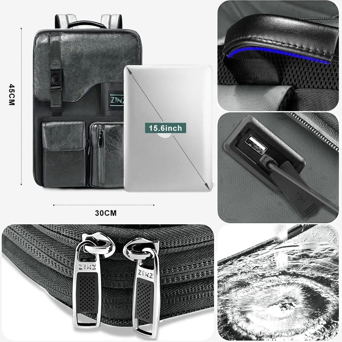 ZINZ Slim & Expandable 15 15.6 16 Inch Laptop Backpack for Business, Waterproof Anti-Theft Travel Backpack Daypack for Men and Women -Dark Gray