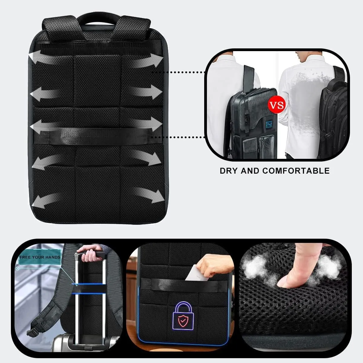 ZINZ Slim & Expandable 15 15.6 16 Inch Laptop Backpack for Business, Waterproof Anti-Theft Travel Backpack Daypack for Men and Women -Dark Gray