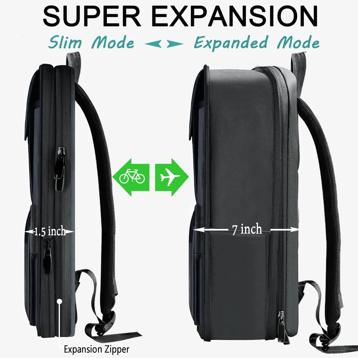 ZINZ Slim & Expandable 15 15.6 16 Inch Laptop Backpack for Business, Waterproof Anti-Theft Travel Backpack Daypack for Men and Women -Dark Gray